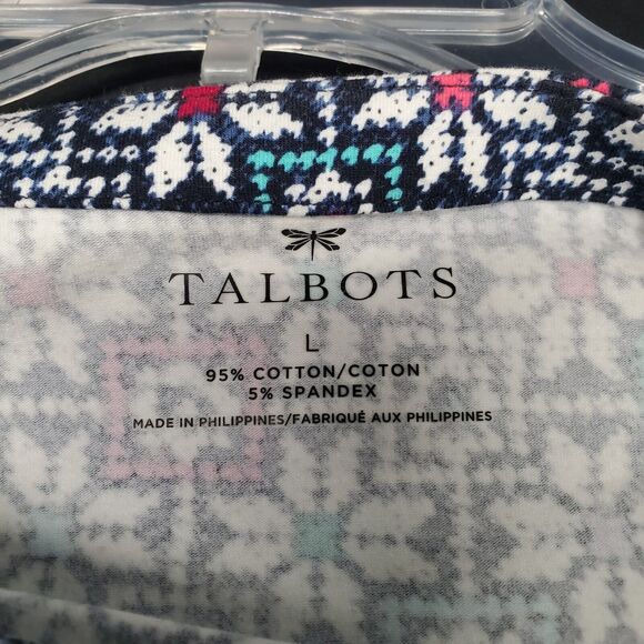Talbots Geometric Floral Long Sleeve Tee Top Stretch Size Large Snowflakes - Picture 6 of 7